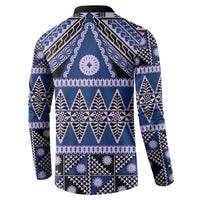 Vintage Bula Fiji Button Sweatshirt Prussian Blue Tapa Masi Motif