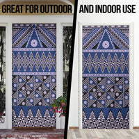 Vintage Bula Fiji Door Cover Prussian Blue Tapa Masi Motif - Polynesian Pride