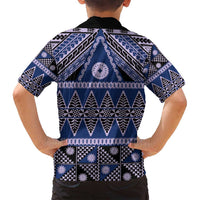 Vintage Bula Fiji Family Matching Long Sleeve Bodycon Dress and Hawaiian Shirt Prussian Blue Tapa Masi Motif LT9 - Polynesian Pride