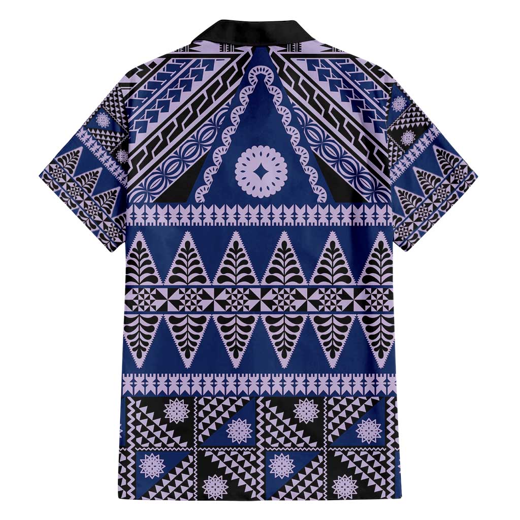 Vintage Bula Fiji Family Matching Off Shoulder Maxi Dress and Hawaiian Shirt Prussian Blue Tapa Masi Motif LT9 - Polynesian Pride