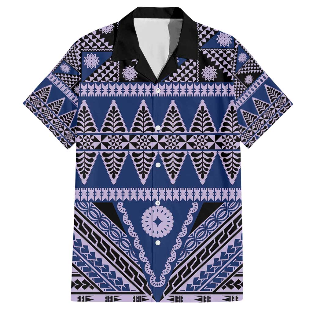 Vintage Bula Fiji Family Matching Short Sleeve Bodycon Dress and Hawaiian Shirt Prussian Blue Tapa Masi Motif LT9 Dad's Shirt - Short Sleeve Blue - Polynesian Pride