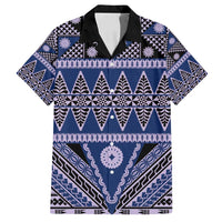 Vintage Bula Fiji Family Matching Summer Maxi Dress and Hawaiian Shirt Prussian Blue Tapa Masi Motif LT9 Dad's Shirt - Short Sleeve Blue - Polynesian Pride