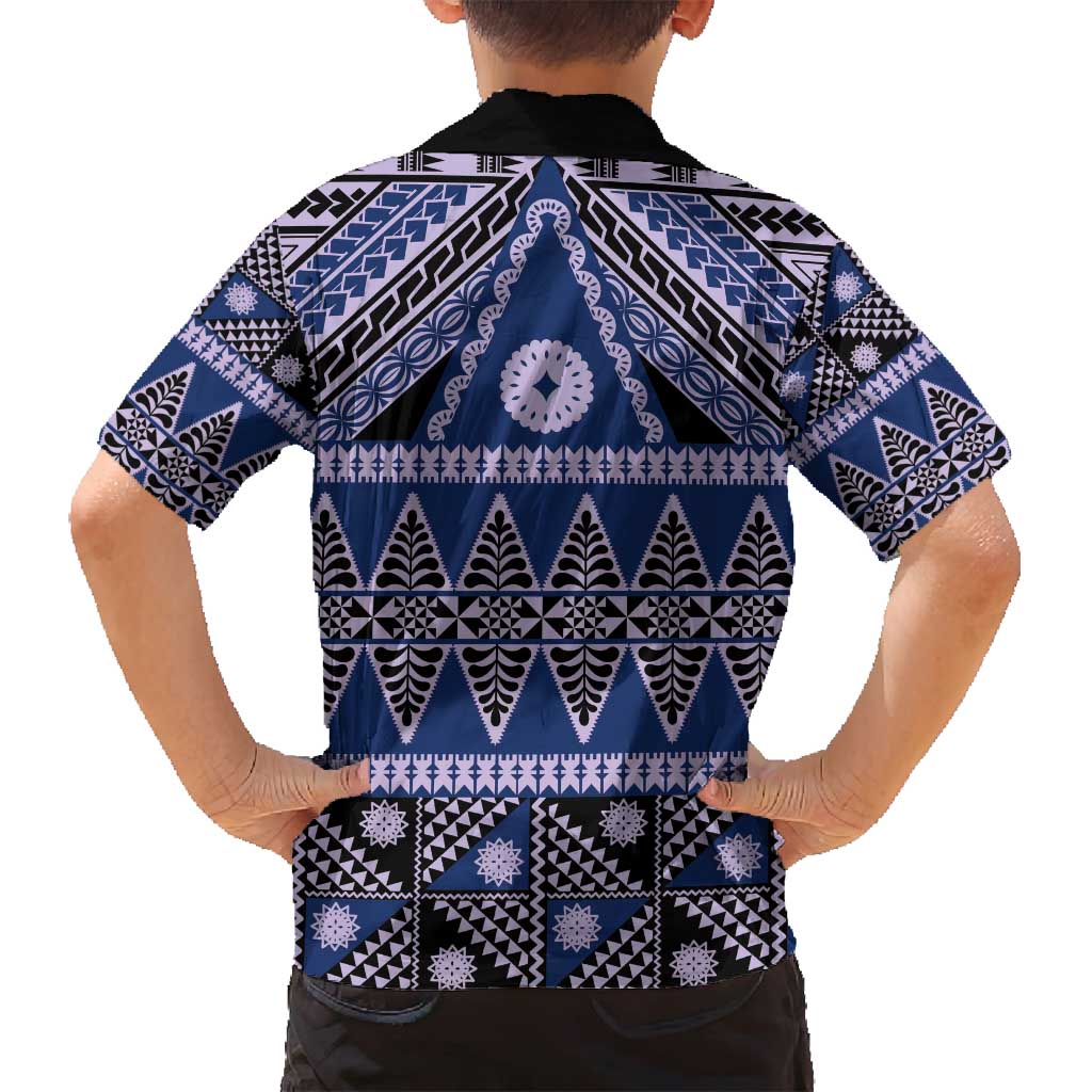 Vintage Bula Fiji Family Matching Tank Maxi Dress and Hawaiian Shirt Prussian Blue Tapa Masi Motif LT9 - Polynesian Pride