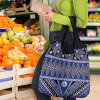Vintage Bula Fiji Grocery Bag Prussian Blue Tapa Masi Motif