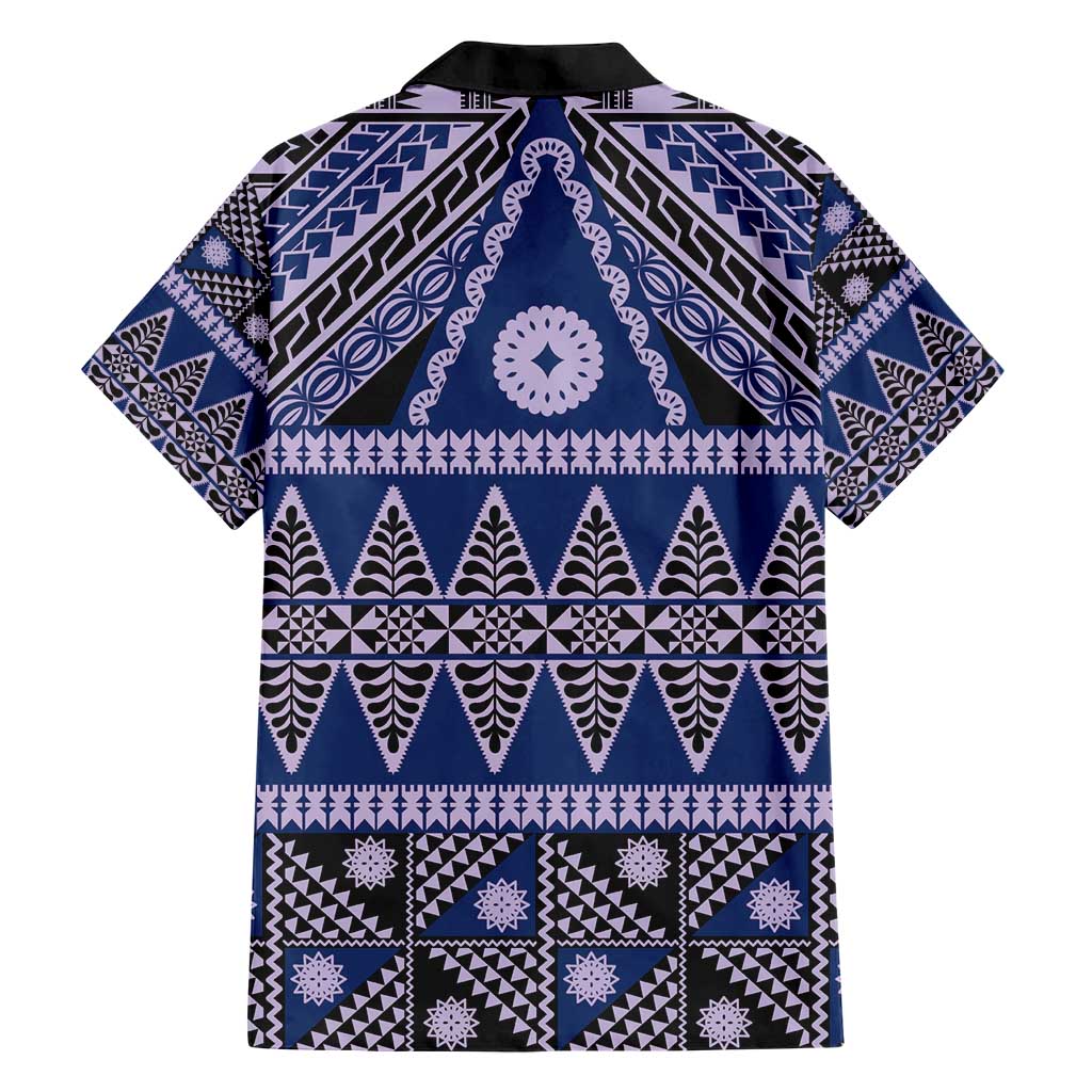 Vintage Bula Fiji Hawaiian Shirt Prussian Blue Tapa Masi Motif