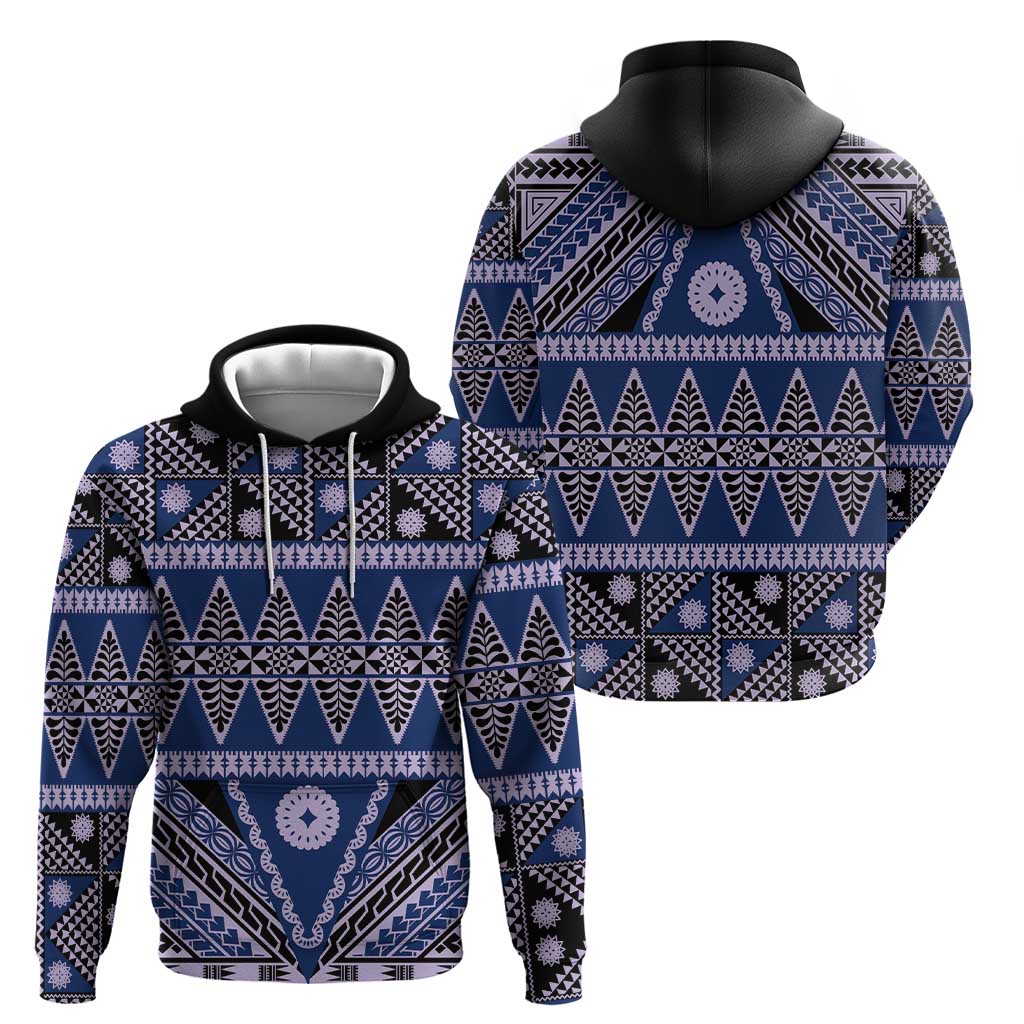 Vintage Bula Fiji Hoodie Prussian Blue Tapa Masi Motif