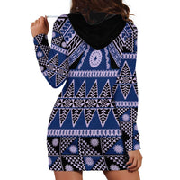 Vintage Bula Fiji Hoodie Dress Prussian Blue Tapa Masi Motif LT9 - Polynesian Pride