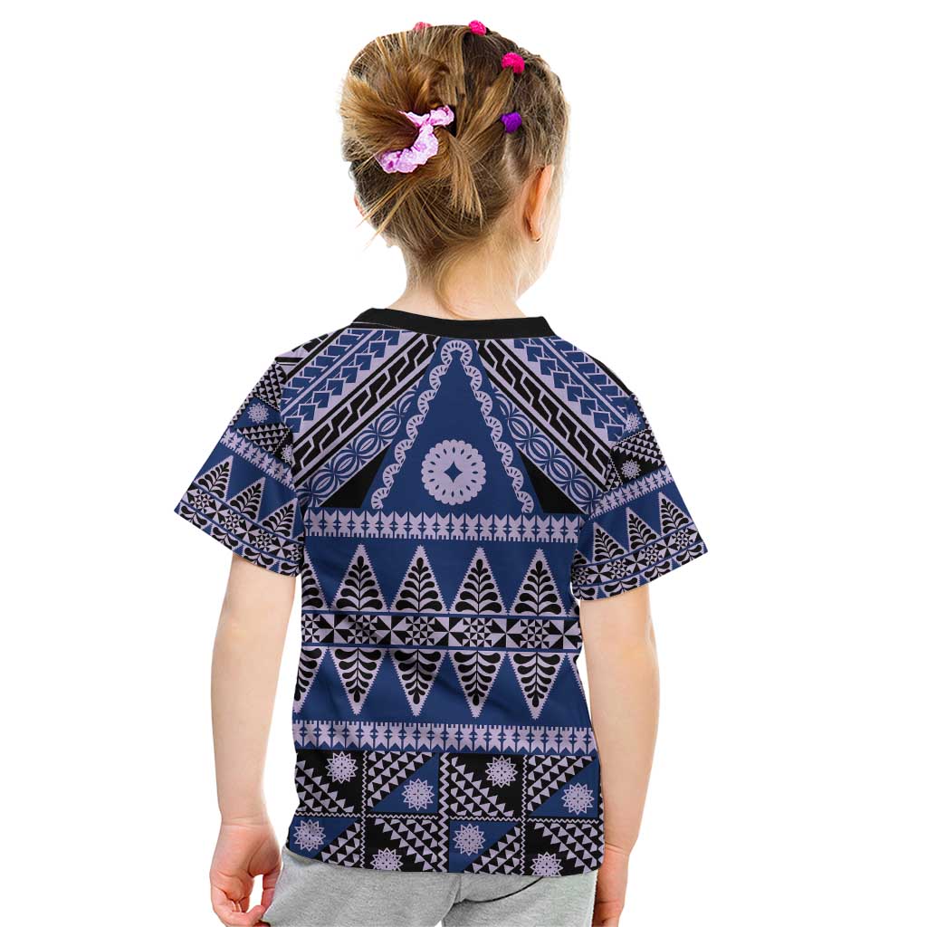 Vintage Bula Fiji Kid T Shirt Prussian Blue Tapa Masi Motif