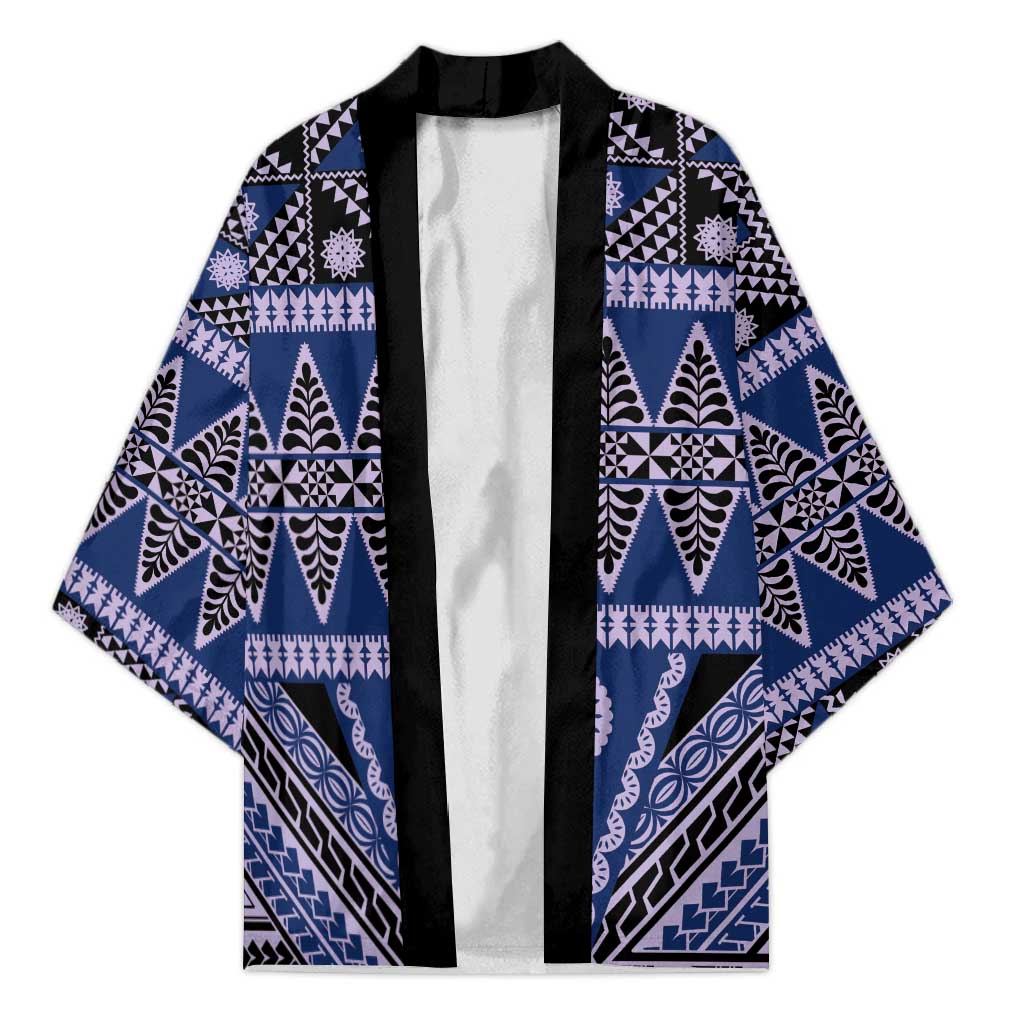 Vintage Bula Fiji Kimono Prussian Blue Tapa Masi Motif - Polynesian Pride