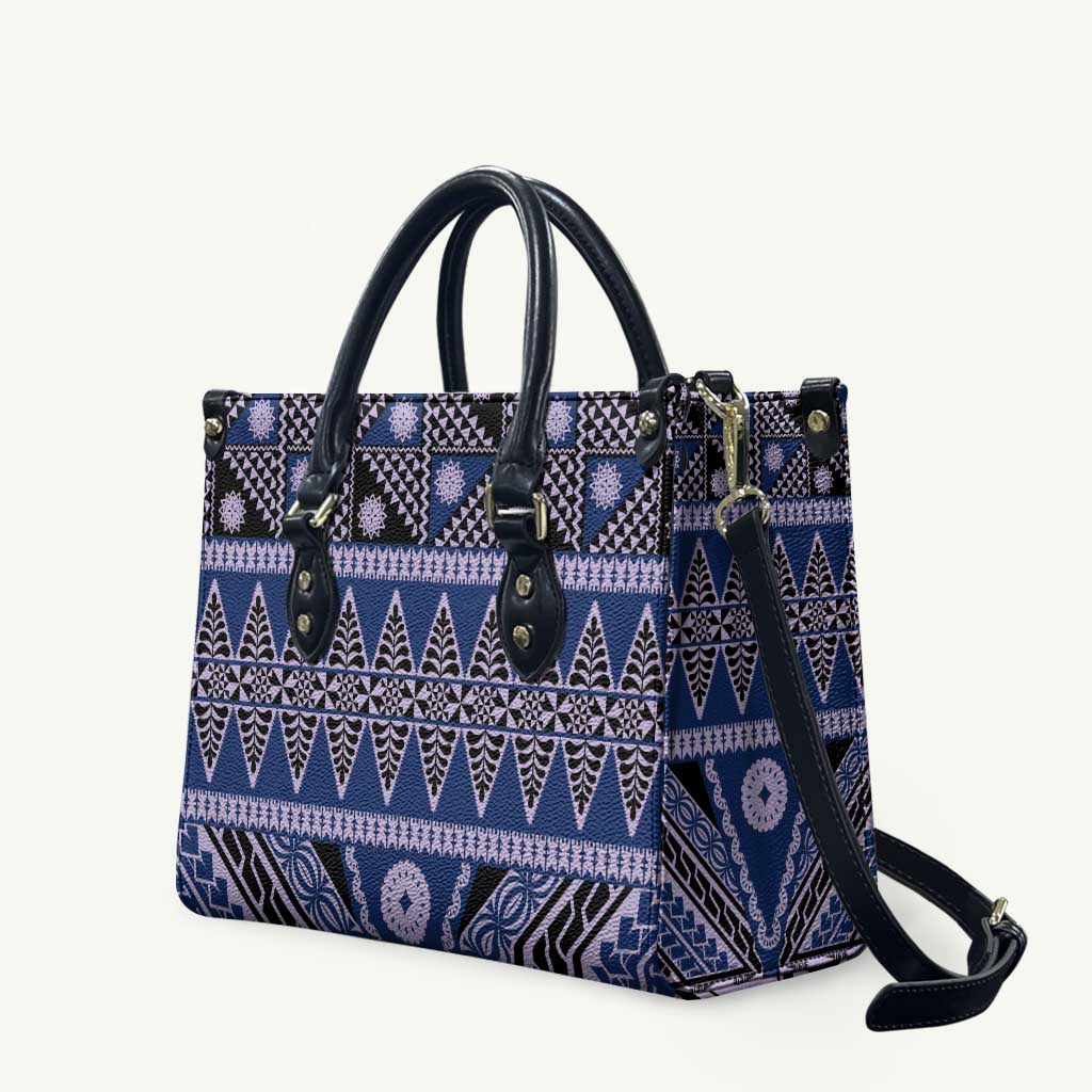 Vintage Bula Fiji Leather Bag Prussian Blue Tapa Masi Motif - Polynesian Pride