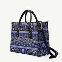 Vintage Bula Fiji Leather Bag Prussian Blue Tapa Masi Motif - Polynesian Pride