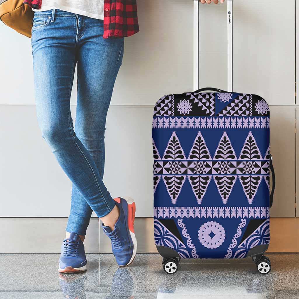 Vintage Bula Fiji Luggage Cover Prussian Blue Tapa Masi Motif