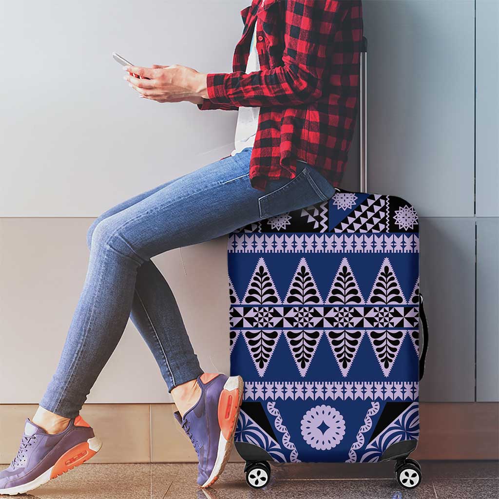 Vintage Bula Fiji Luggage Cover Prussian Blue Tapa Masi Motif