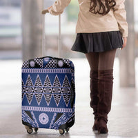 Vintage Bula Fiji Luggage Cover Prussian Blue Tapa Masi Motif