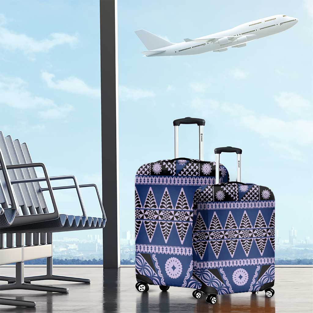 Vintage Bula Fiji Luggage Cover Prussian Blue Tapa Masi Motif