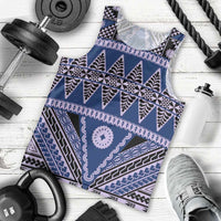 Vintage Bula Fiji Men Tank Top Prussian Blue Tapa Masi Motif