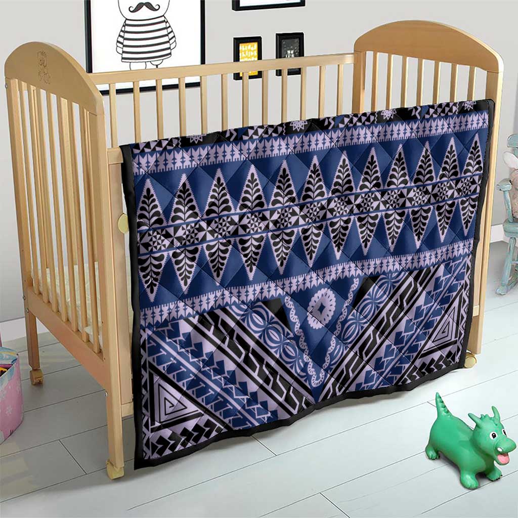 Vintage Bula Fiji Quilt Prussian Blue Tapa Masi Motif