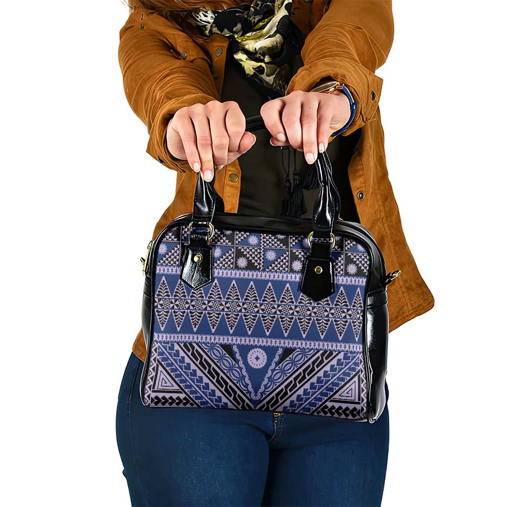 Vintage Bula Fiji Shoulder Handbag Prussian Blue Tapa Masi Motif