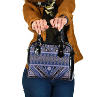 Vintage Bula Fiji Shoulder Handbag Prussian Blue Tapa Masi Motif
