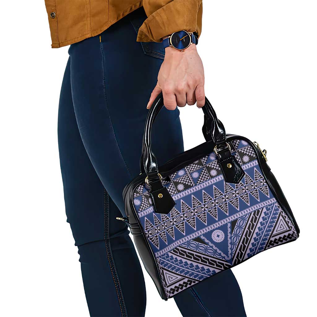 Vintage Bula Fiji Shoulder Handbag Prussian Blue Tapa Masi Motif
