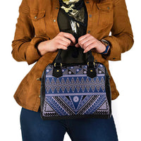 Vintage Bula Fiji Shoulder Handbag Prussian Blue Tapa Masi Motif