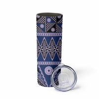 Vintage Bula Fiji Skinny Tumbler Prussian Blue Tapa Masi Motif LT9 - Polynesian Pride
