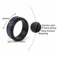 Vintage Bula Fiji Spinner Ring Prussian Blue Tapa Masi Motif - Polynesian Pride