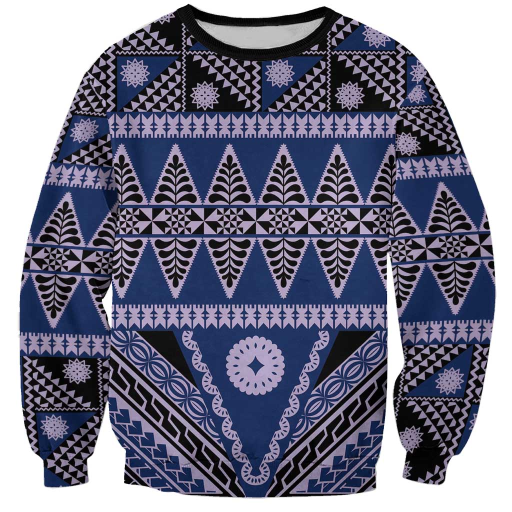 Vintage Bula Fiji Sweatshirt Prussian Blue Tapa Masi Motif