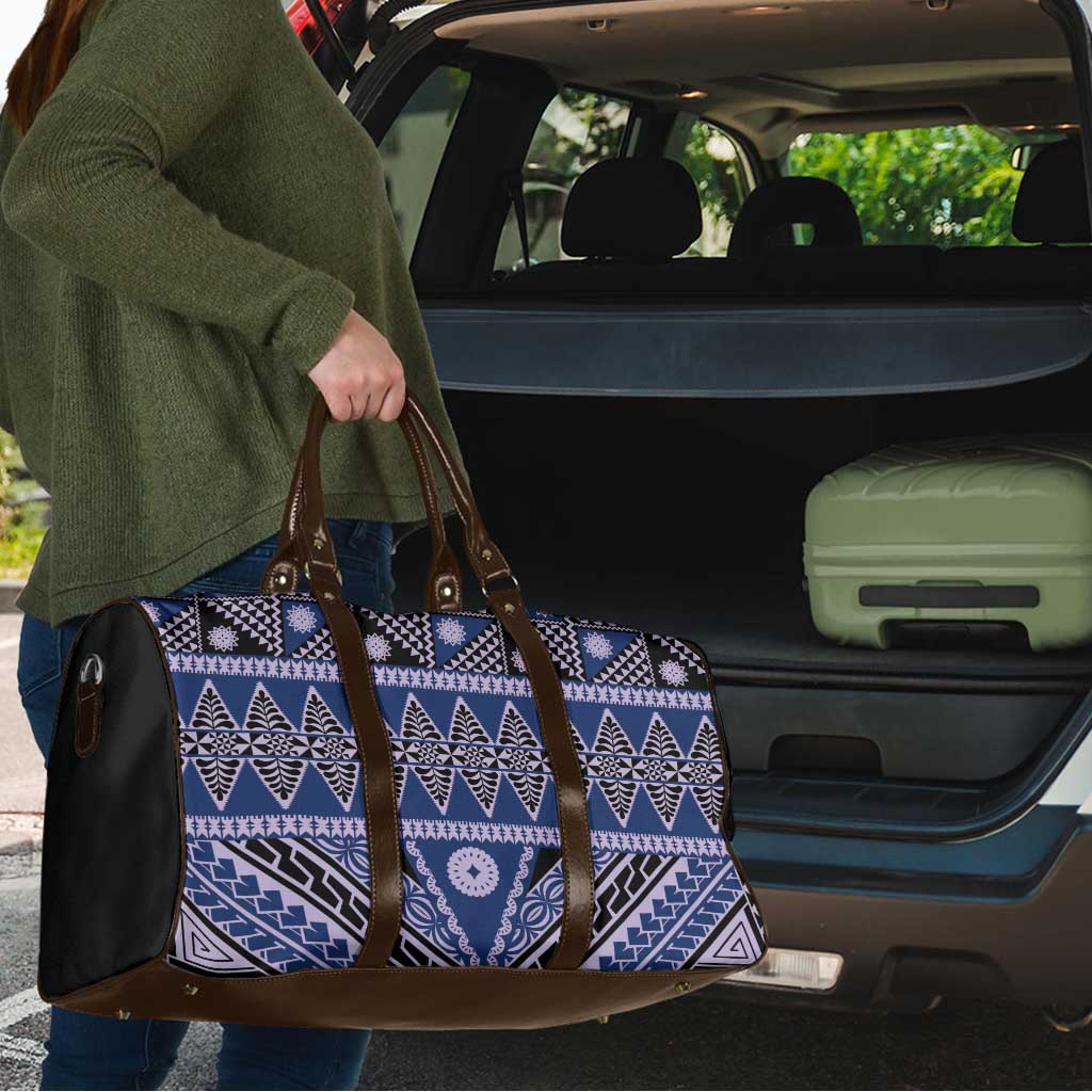 Vintage Bula Fiji Travel Bag Prussian Blue Tapa Masi Motif - Polynesian Pride