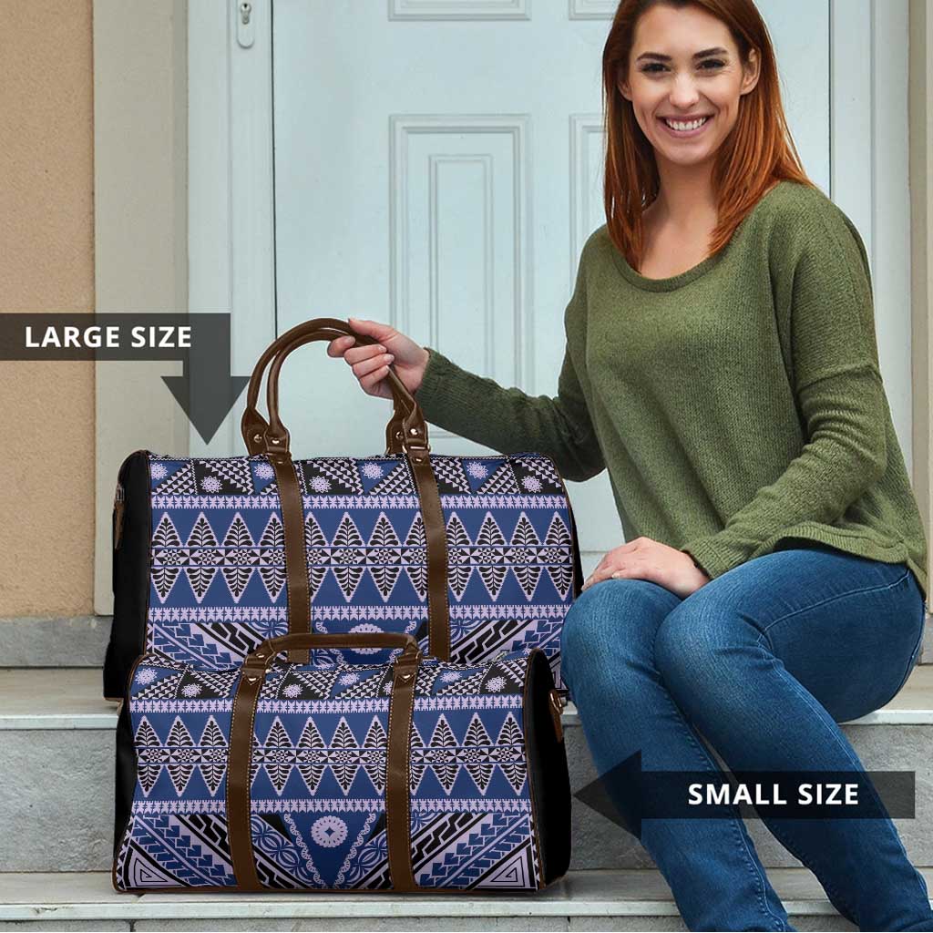 Vintage Bula Fiji Travel Bag Prussian Blue Tapa Masi Motif - Polynesian Pride