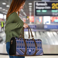 Vintage Bula Fiji Travel Bag Prussian Blue Tapa Masi Motif - Polynesian Pride