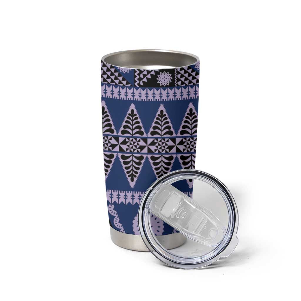 Vintage Bula Fiji Tumbler Cup Prussian Blue Tapa Masi Motif