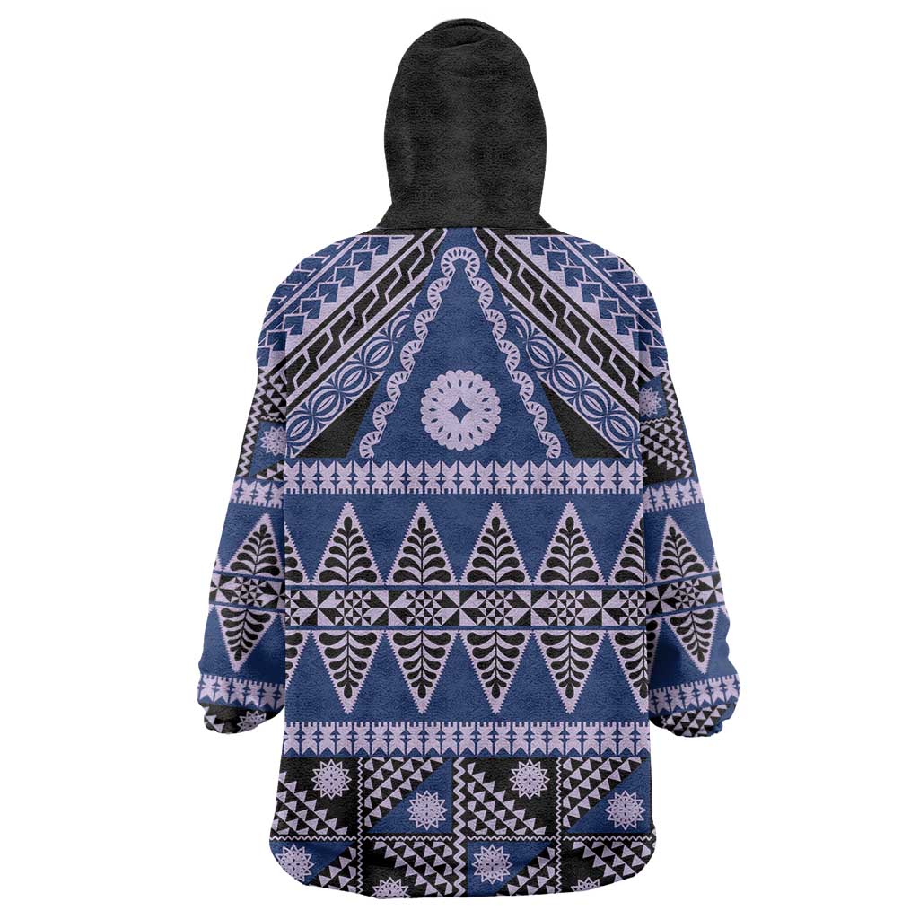 Vintage Bula Fiji Wearable Blanket Hoodie Prussian Blue Tapa Masi Motif LT9 - Polynesian Pride