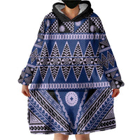 Vintage Bula Fiji Wearable Blanket Hoodie Prussian Blue Tapa Masi Motif LT9 - Polynesian Pride