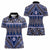 Vintage Bula Fiji Women Polo Shirt Prussian Blue Tapa Masi Motif