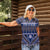 Vintage Bula Fiji Women Polo Shirt Prussian Blue Tapa Masi Motif