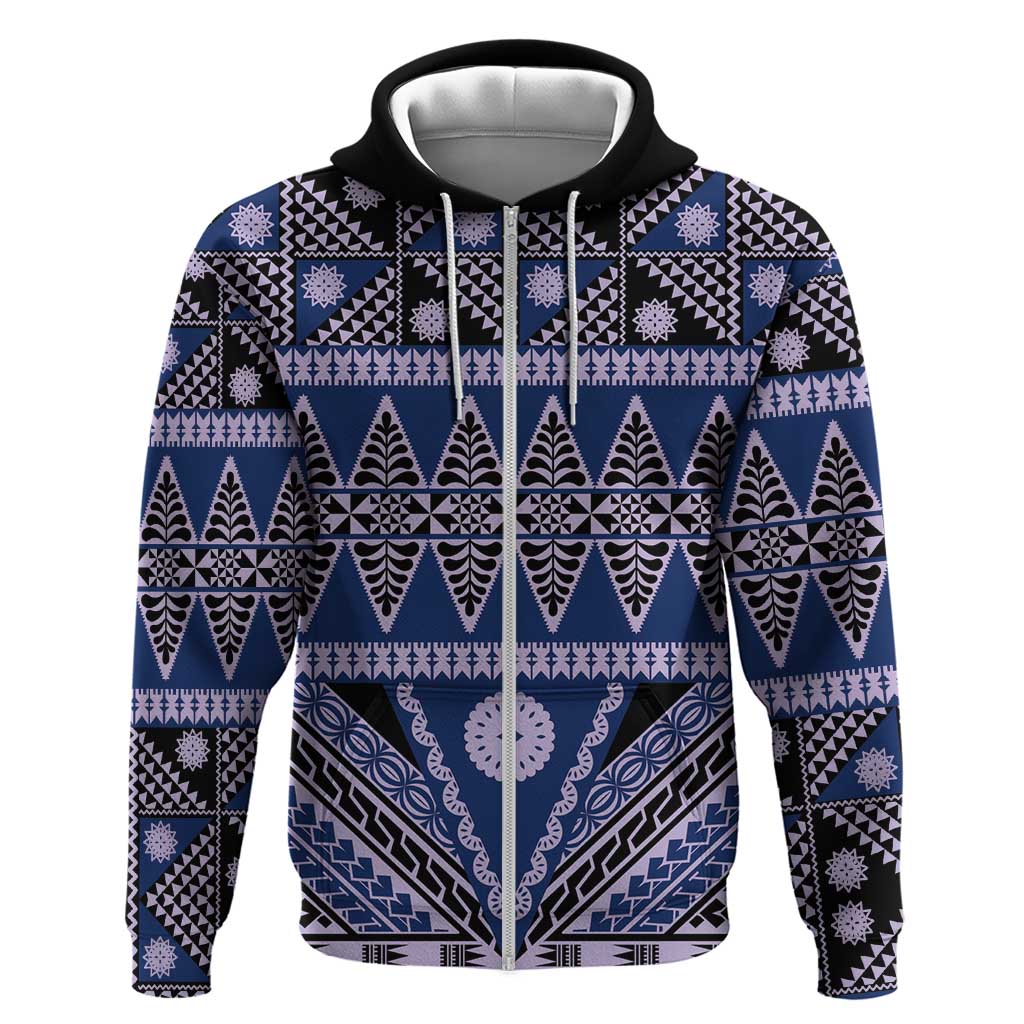 Vintage Bula Fiji Zip Hoodie Prussian Blue Tapa Masi Motif