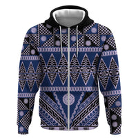 Vintage Bula Fiji Zip Hoodie Prussian Blue Tapa Masi Motif
