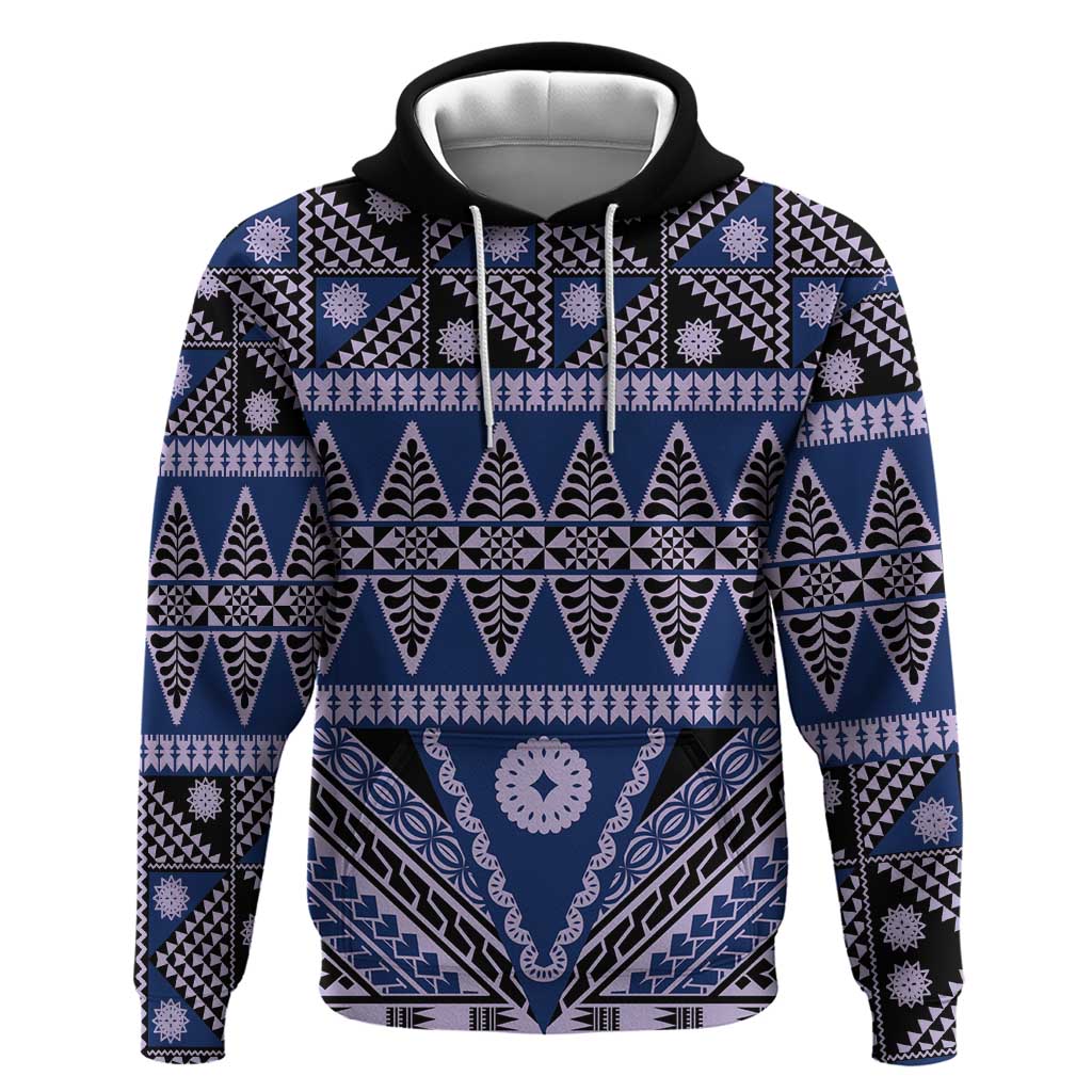 Vintage Bula Fiji Zip Hoodie Prussian Blue Tapa Masi Motif