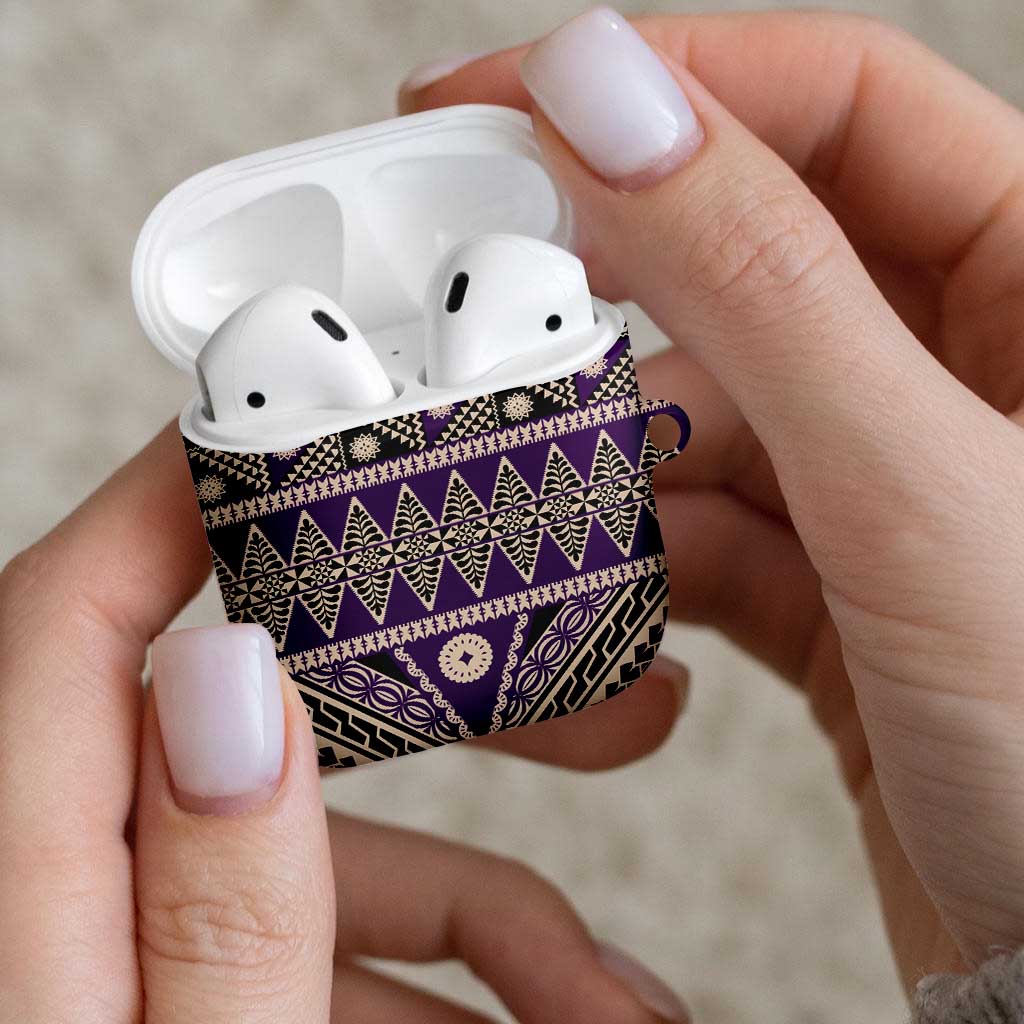 Vintage Bula Fiji AirPods Case Purple Tapa Masi Motif - Polynesian Pride