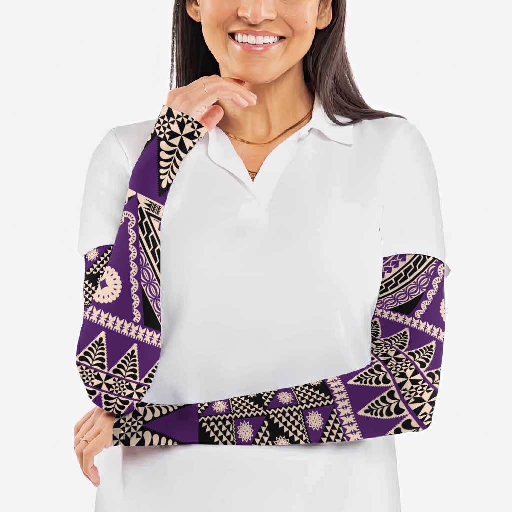 Vintage Bula Fiji Arm Sleeves Purple Tapa Masi Motif - Polynesian Pride