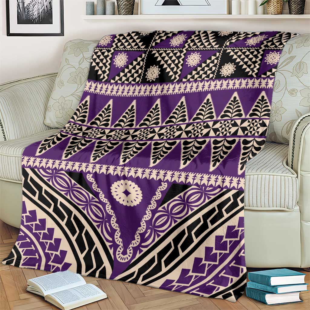 Vintage Bula Fiji Blanket Purple Tapa Masi Motif
