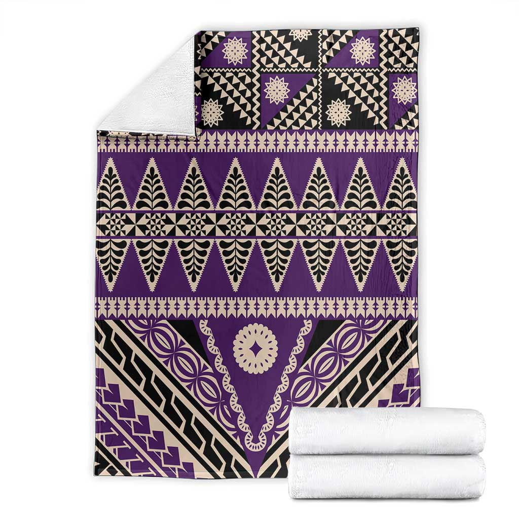 Vintage Bula Fiji Blanket Purple Tapa Masi Motif