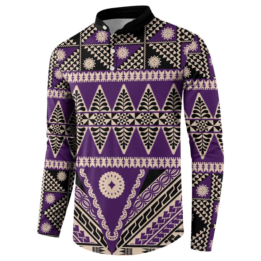 Vintage Bula Fiji Button Sweatshirt Purple Tapa Masi Motif