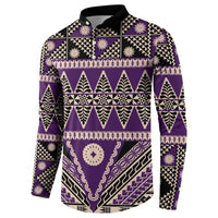 Vintage Bula Fiji Button Sweatshirt Purple Tapa Masi Motif