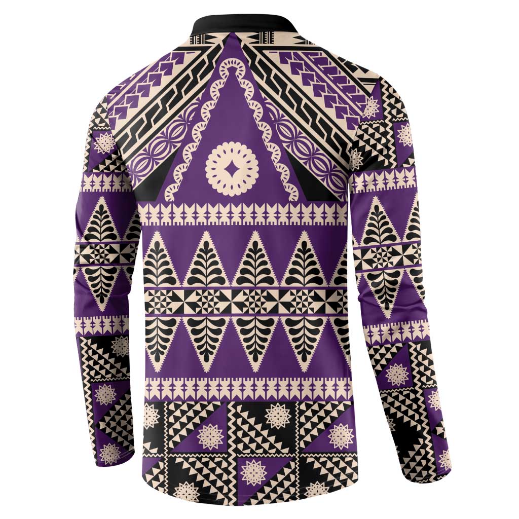 Vintage Bula Fiji Button Sweatshirt Purple Tapa Masi Motif