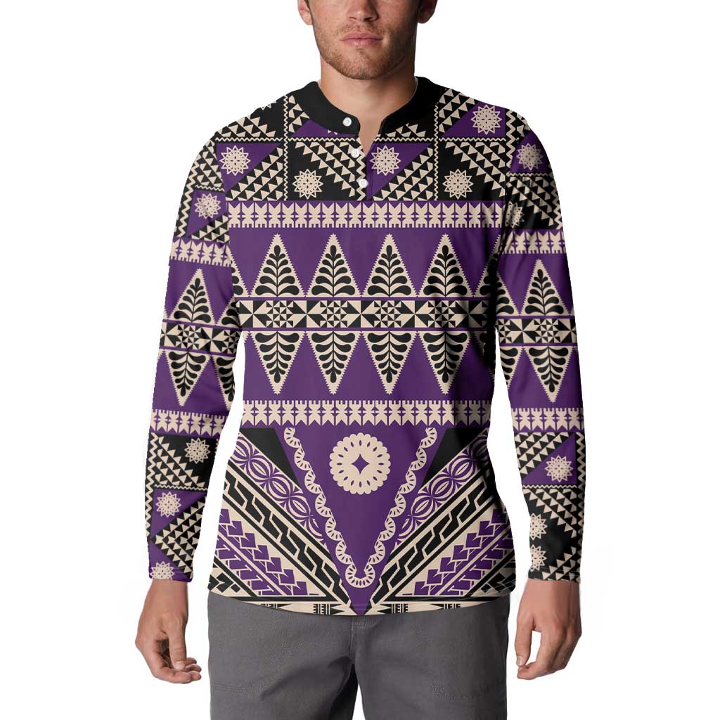 Vintage Bula Fiji Button Sweatshirt Purple Tapa Masi Motif