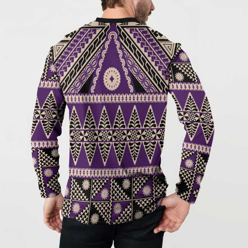 Vintage Bula Fiji Button Sweatshirt Purple Tapa Masi Motif