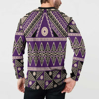 Vintage Bula Fiji Button Sweatshirt Purple Tapa Masi Motif
