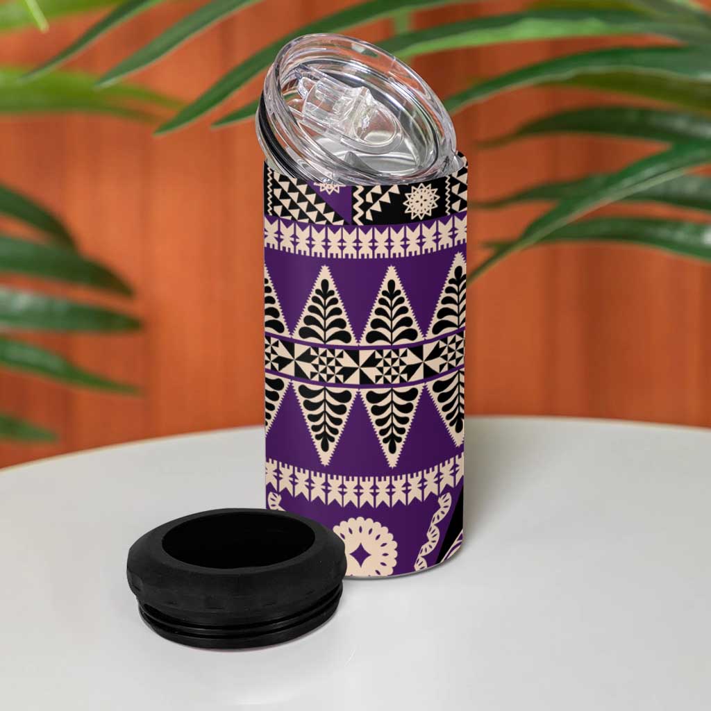 Vintage Bula Fiji 4 in 1 Can Cooler Tumbler Purple Tapa Masi Motif LT9 - Polynesian Pride